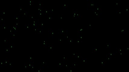 Numbers 0 and Numbers 1 of the green binary system appear randomly in the black monitor