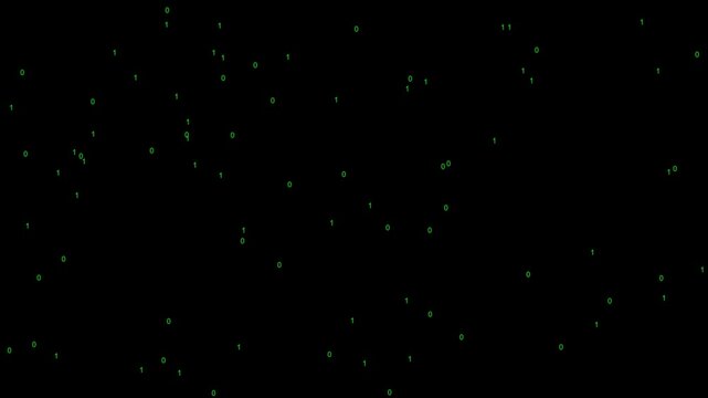 Numbers 0 and Numbers 1 of the green binary system appear randomly in the black monitor