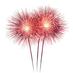 Red fireworks explosion mid-air - celebration and festivity, isolated on a white transparent background