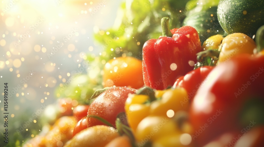 Poster Dynamic wave of fresh groceries with smooth gradients and motion blur in a vibrant and colorful setting