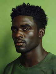 Obraz premium Nigerian man in 40s, black hair, green color theme