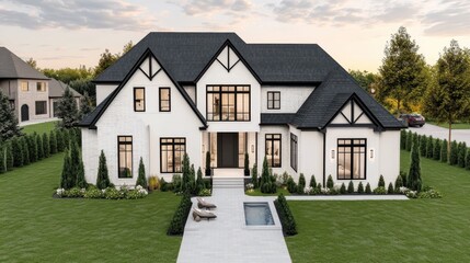 Beautiful modern house with elegant design and pristine landscaping