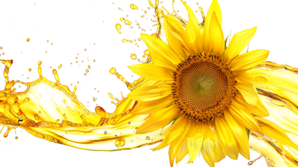 Sunflower oil splash with shimmering highlights, isolated on a white background