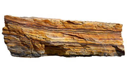 Flat sedimentary rock with layered striations, isolated on a white background