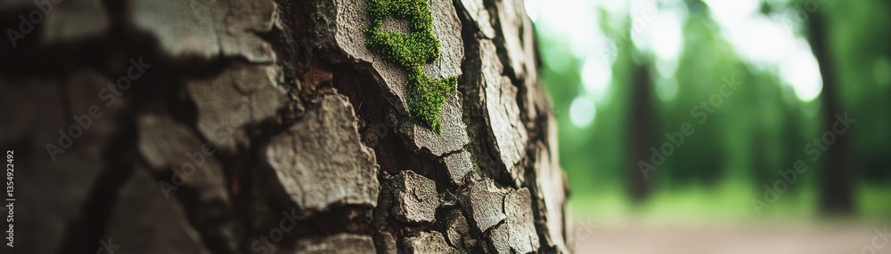 Poster close up image of a tree trunk with green moss