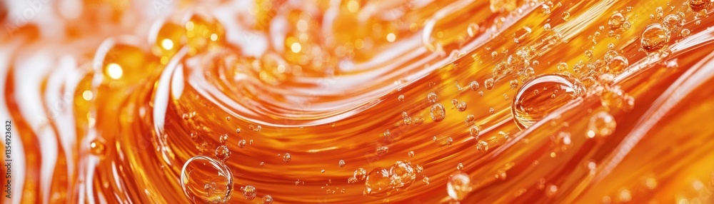 Poster orange and yellow liquid with bubbles creating a swirl pattern