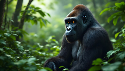 Obraz premium Majestic Gorilla in Lush Rainforest Habitat