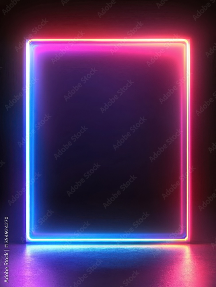 Poster abstract neon frame with glowing light and colorful rectangular border