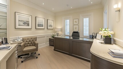 Fototapeta premium A professionally decorated home office with stylish and modern furniture