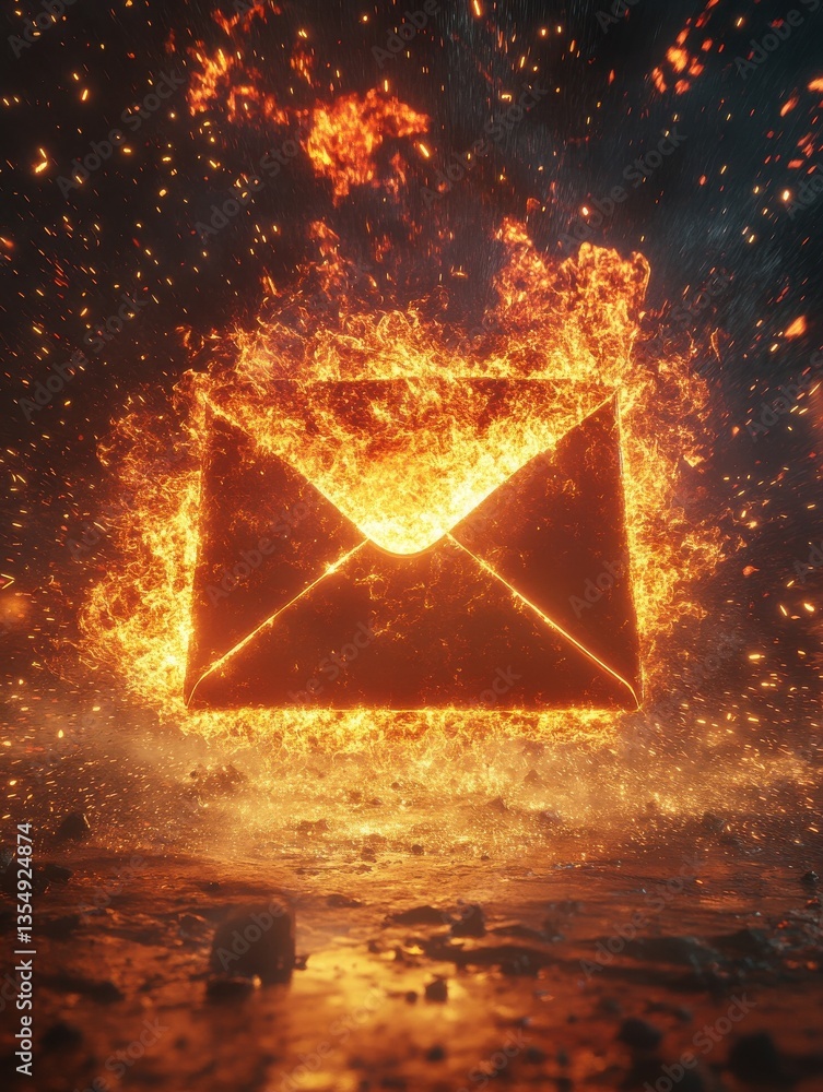 Aufkleber a glowing envelope is surrounded by a fiery explosion by ai generated image