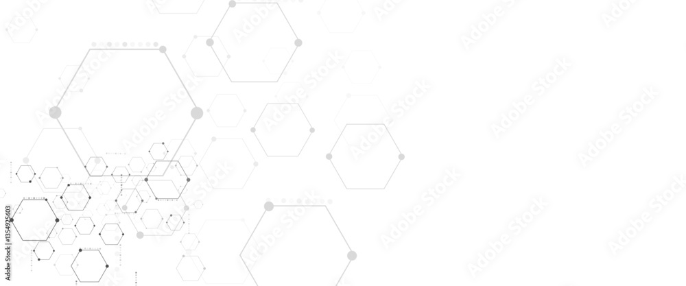 Fototapete Vector hexagons pattern. Geometric abstract background with simple hexagonal elements. Medical, technology or science design