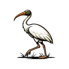 A stunning, detailed illustration of a giant ibis with vibrant plumage, sharp talons, and intense gaze, perched majestically on a branch.