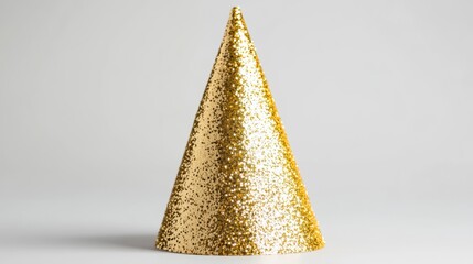 Glittery gold party hat with a textured finish, isolated on transparent background, soft reflective surface, clean edges, sharp focus, and luxurious and celebratory appearance.