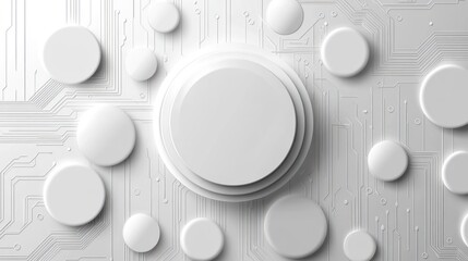 Abstract white circles on circuit board background, suitable for technology, design, or futuristic presentation