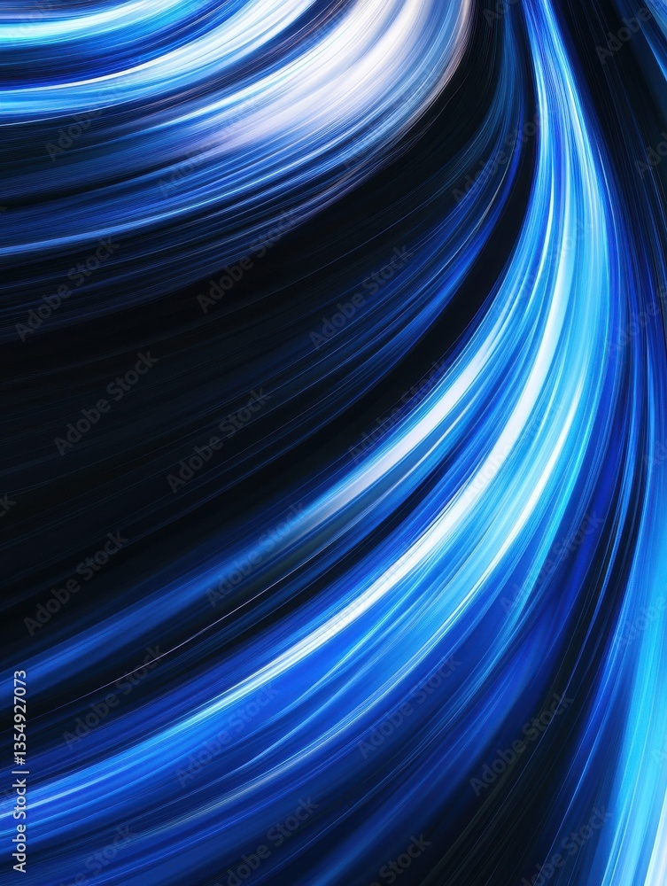Poster abstract blue light speed lines background, fast moving in curved path with motion blur effect. digi