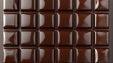 Obraz premium Glossy chocolate bar in 3D with smooth, perfectly shaped square pieces, luxurious brown finish, isolated on transparent background for dessert and food designs.