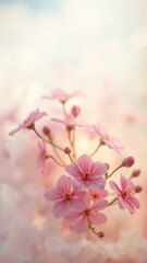 Fototapeta premium Softly glowing mist swirls around delicate flowers, hazy, abstract, soft