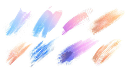 Collection of pastel and chalk smudges in soft gradients, isolated on a white background.