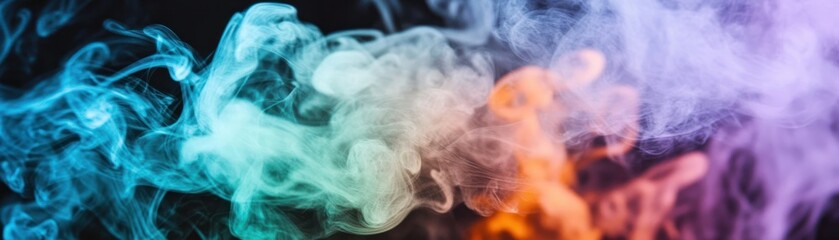 Fototapeta premium Swirling vapor with vibrant color gradients against a dark background