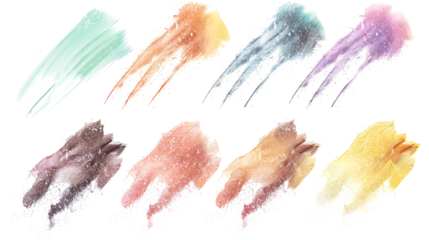 Collection of pastel and chalk smudges in soft gradients, isolated on a white background.