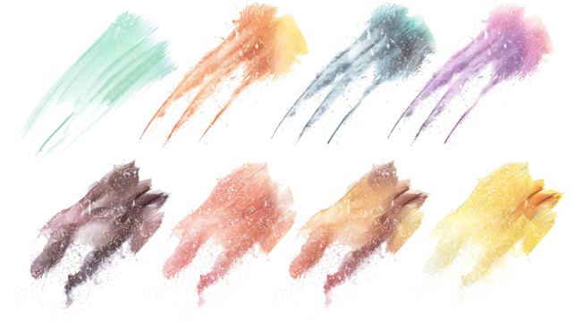 Collection of pastel and chalk smudges in soft gradients, isolated on a white background.