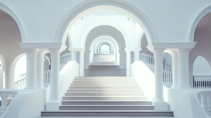 White arched stairway, interior architecture, light and spacious
