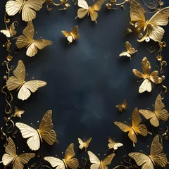 Photo sur Plexiglas Golden butterflies on a black background
