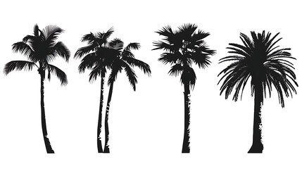 Collection of palm tree silhouettes in different poses, perfect for design elements, isolated on a white background