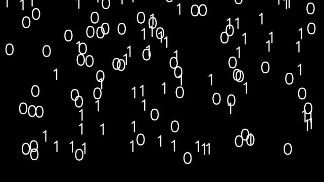 Numbers 0 and Numbers 1 of the white binary system appear randomly in the monitor