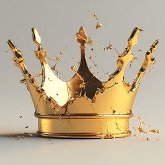 Golden crown shattering in mid-air with dynamic splashes, symbolizing luxury and power