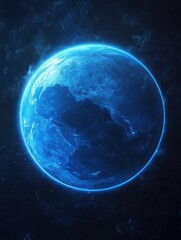 Blue digital globe hi-tech background horizontal tech empty space for advertising layout artwork and background. Modern illustrations.