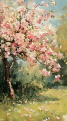 Vibrant Springtime Blossom Tree in Lush Garden
