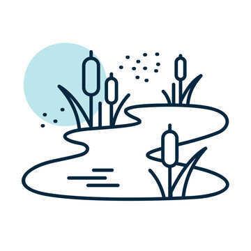 Pond with reed and mosquitoes, swamp vector icon