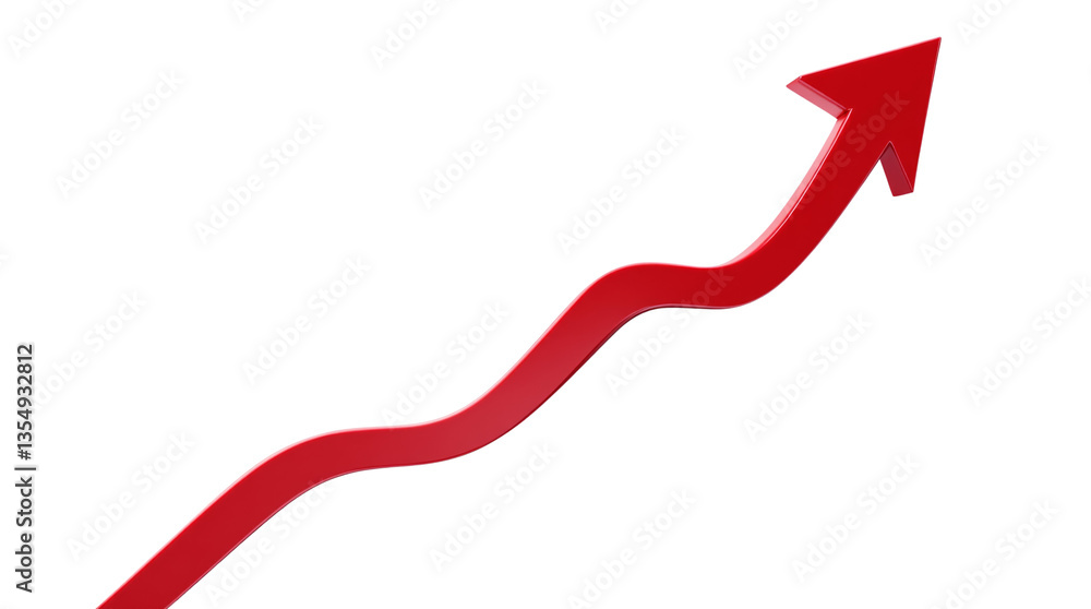 Poster red upward arrow with a wavy design isolated on white background, symbolizing growth, success, and p
