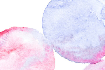 Vibrant watercolor circles in blue and red pastel tones on white background for creative design.