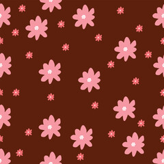  floral pattern with pink flowers on dark brown background