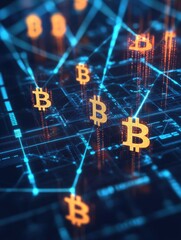 Obraz premium Cryptocurrency blockchain with dollar sign icons and digital data network