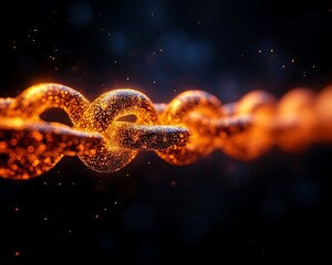 Fiery chain link, dark background, glowing, connection