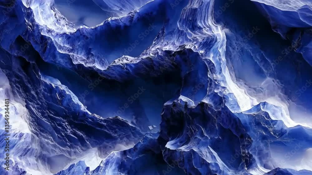 Poster an abstract representation of deep blue sodalite rocky formations with intricate textures and lighti