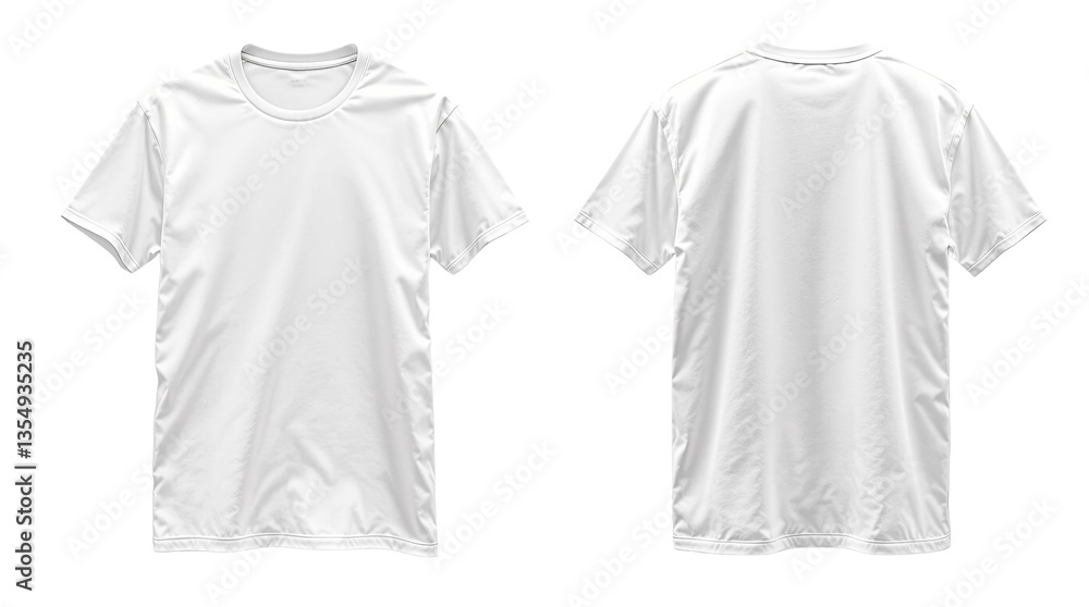 Poster white blank t-shirt front and back view isolated on white background, perfect for design mockups. cl