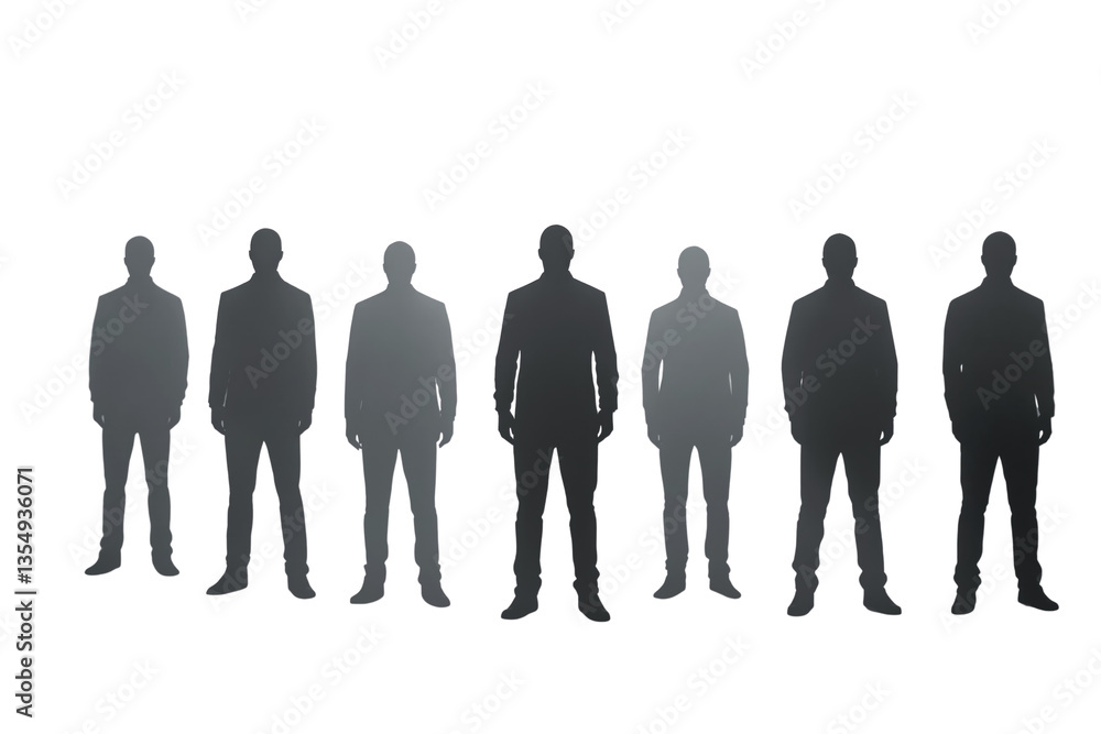 Aufkleber silhouettes of men in suits standing in a row on a white background, creating a mysterious and profe