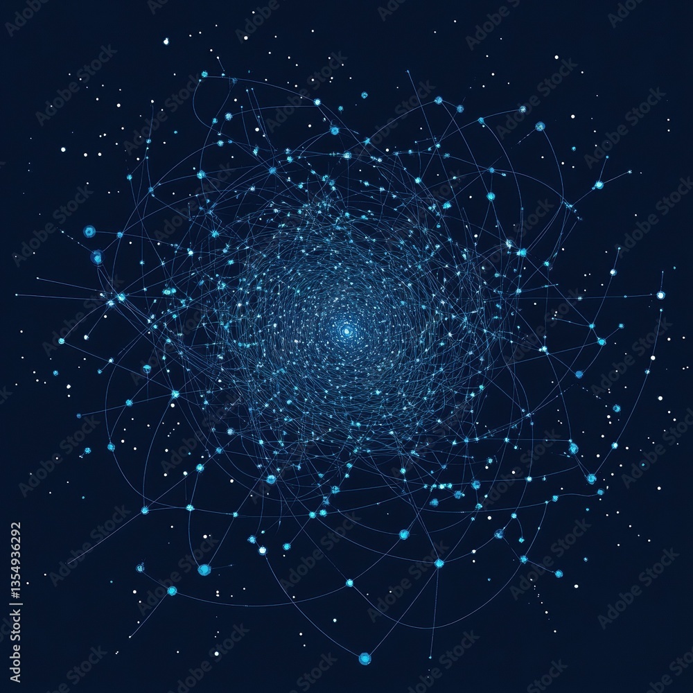 Poster a vector graphic of an infinite symbol made from glowing data points and lines, representing the end