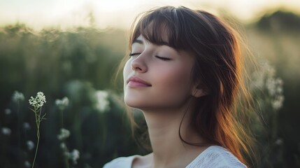 Serene Young Woman Enjoying Nature’s Tranquility