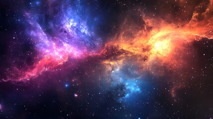 Vivid Cosmic Nebula with Bright Star Clusters