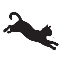 Black Silhouette of a Cat Jumping in Mid-Air with Playful Tail