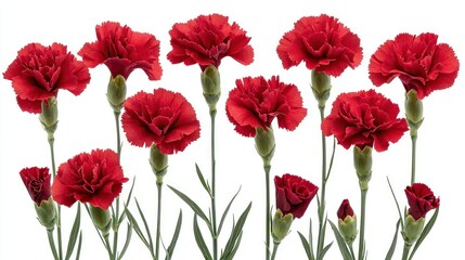 Fototapeta premium Red carnations bouquet, studio shot, white background, floral design