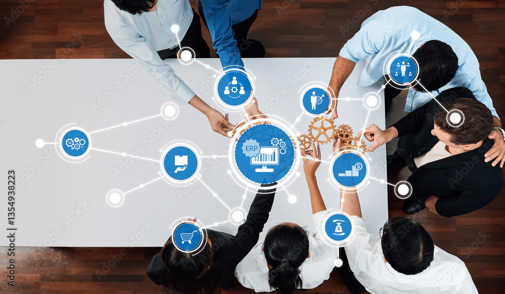 Leinwandbilder a dynamic business team engages in a collaborative meeting, utilizing technology concepts to enhance