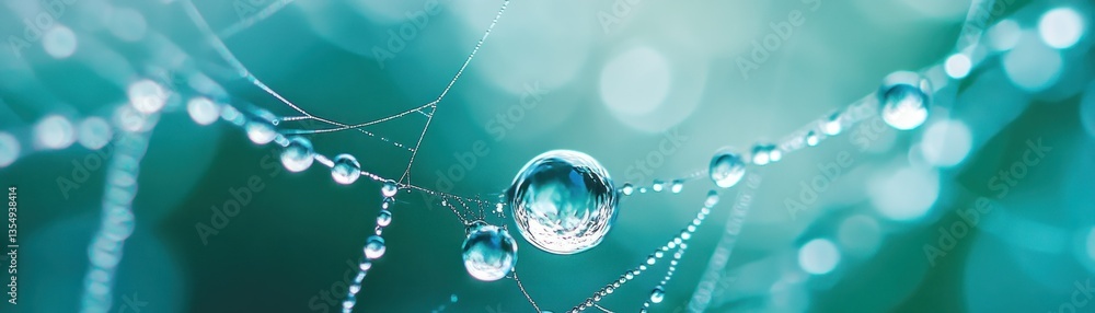 Poster close up view of water droplets on a delicate web