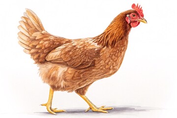 Fototapeta premium Brown Chicken Farm Hen Poultry Sketch, Rural Agriculture, Feathered Bird, Organic Farming, 