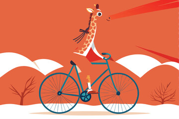 Fototapeta premium A charming vintage cartoon giraffe, sporting a knitted scarf, stands elegantly against a plain background. Illustrative style, retro aesthetic.